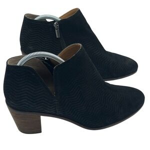 Lucky Brand Black‎ Suede Ankle Booties Size 11 Zigzag Texture Low Block Heel